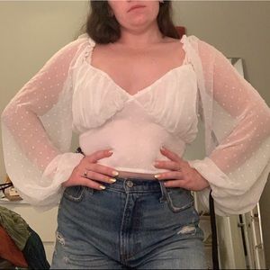 PLT White sheer sleeve crop top
